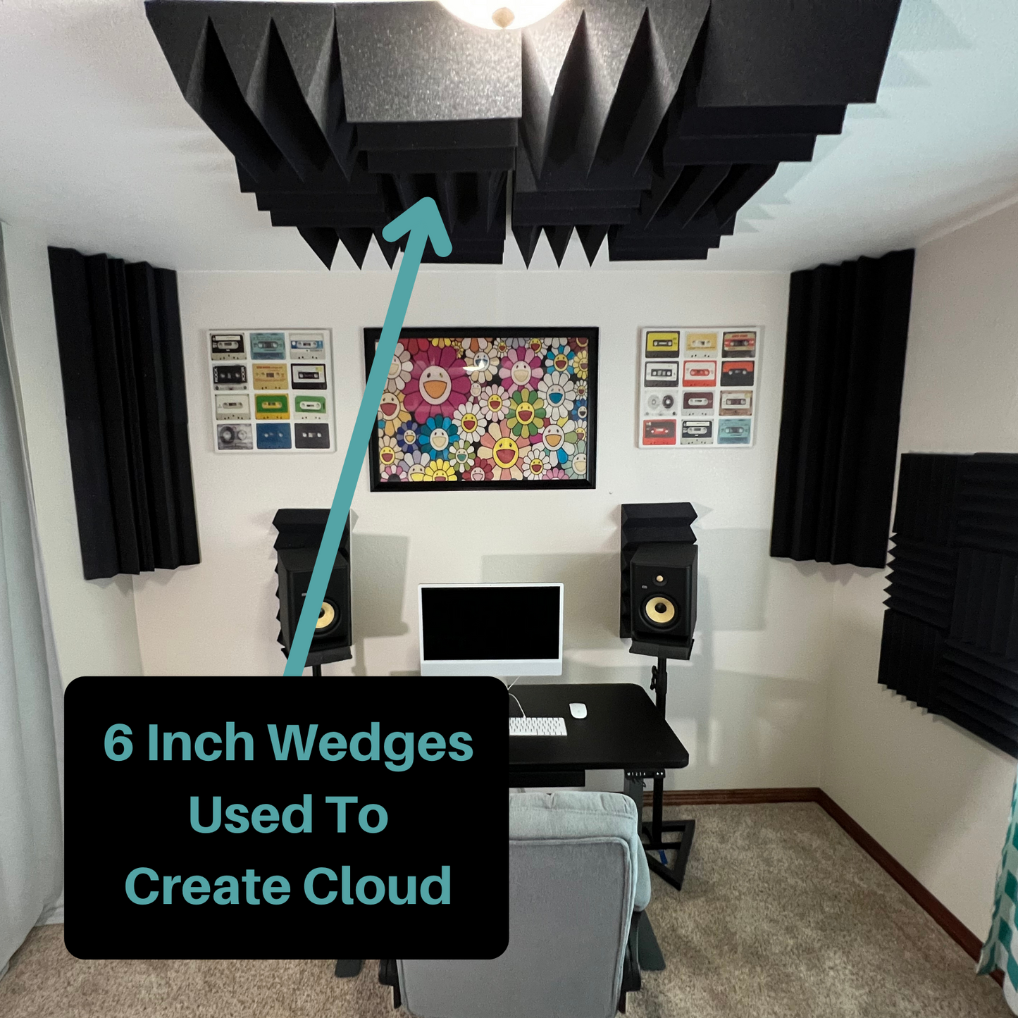 Six Inch Acoustic Foam Wedge Panels - 12x12x6"