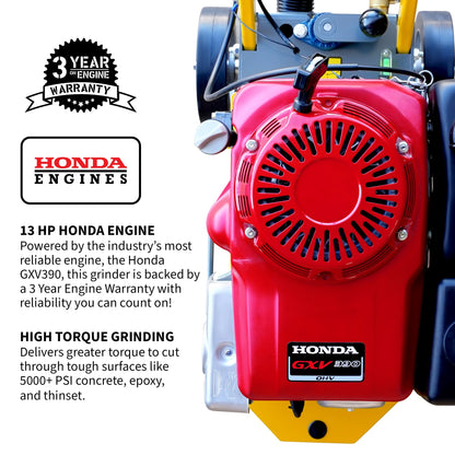 PRE ORDER: 10" Honda Concrete Floor Grinder 10HP GXV390 Motor for Smoothing, Floor Prep, Coatings