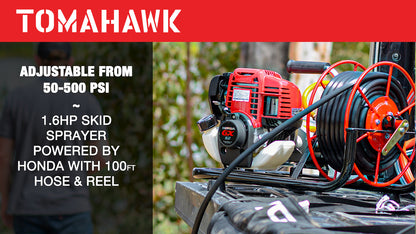 1.6HP Skid Sprayer Barrel Mount Only with Honda GX35 100ft Hose and 500 PSI Pump for Pest Control