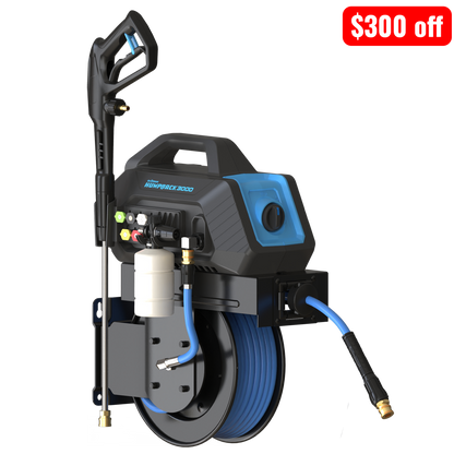 BluShield HumpBack 3000PSI All-in-One Pressure Washer System, Auto-Retractable Hose Reel, Industrial Pump, Accessories