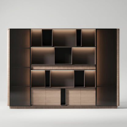 Sonum · Office Shelving Wall Unit w/ Integrated Lighting & Storage Cabinets