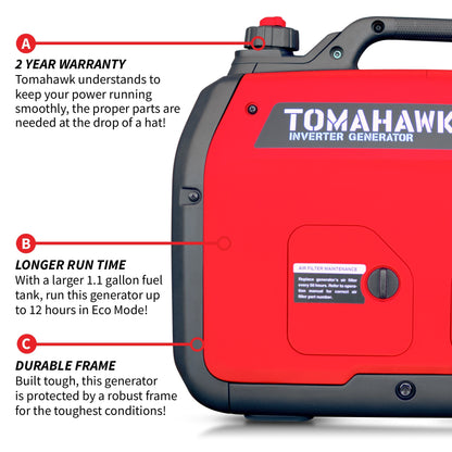2000 Watt Inverter Generator Super Quiet Portable Gas Power Professional Use