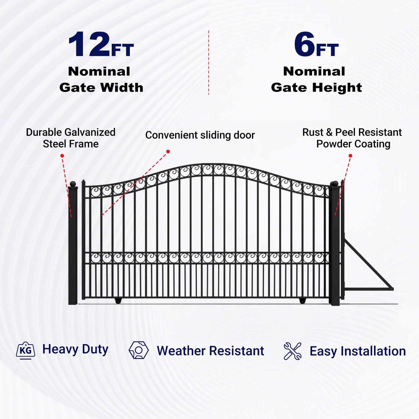 12x6 ft Steel Sliding Driveway Gate