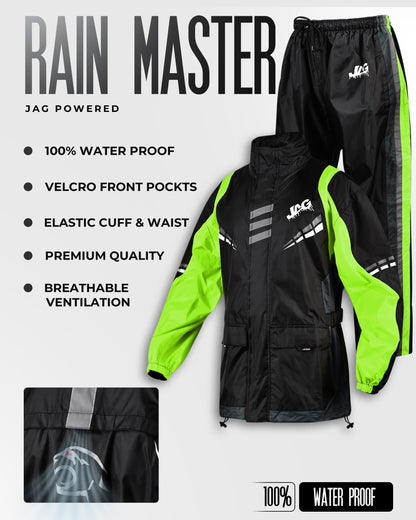 JAG Rainmaster Rain Suit for Men & Women (Black/Green)