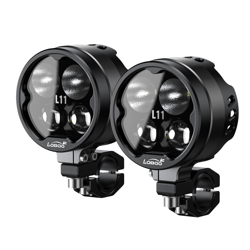 LOBOO L11 Motorcycle Auxiliary Lights – 15000LM High/Low Beam with 3 Warning Modes, IP68 Waterproof, Intelligent Temp Control (Pair)