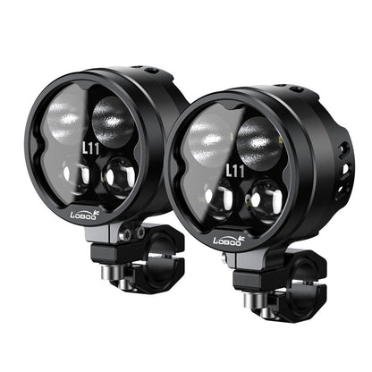 LOBOO L11 Motorcycle Auxiliary Lights – 15000LM High/Low Beam with 3 Warning Modes, IP68 Waterproof, Intelligent Temp Control (Pair)