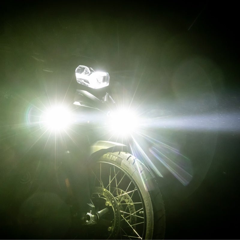 LOBOO L16 Motorcycle Auxiliary Lights – 19000LM High & Low Beam LEDs, 3-Mode Warning, IP68 Waterproof, Intelligent Temp Control (Pair)