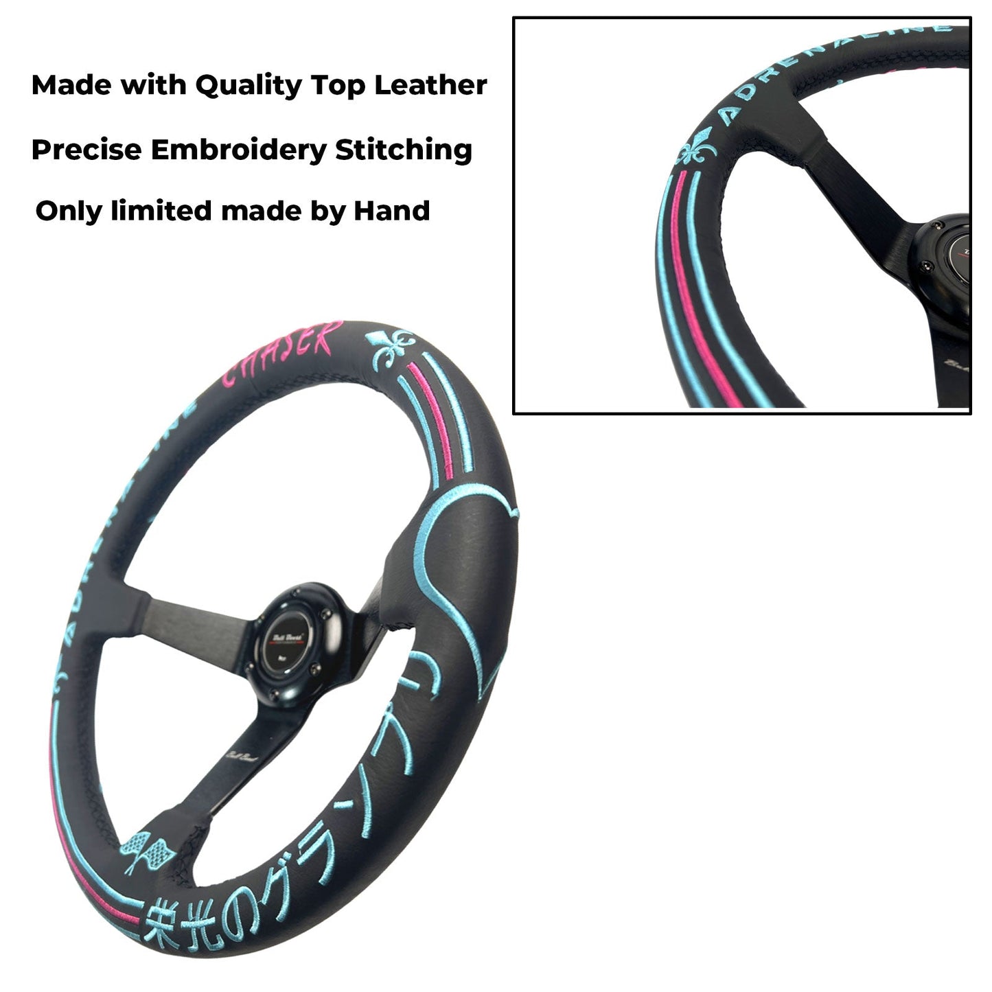 Leather 350mm Suede Steering Wheel + Hub Adapter Kit For Toyota Corolla, Hilux Pickup