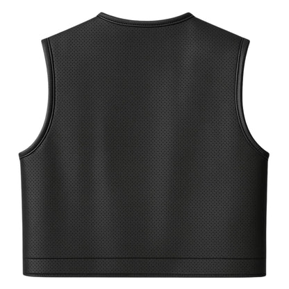 Legendary LowLife NOP Perforated Leather Cropped Fitted Club Style Motorcycle Vest