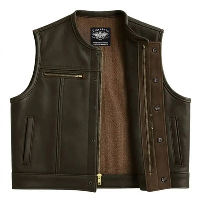 Legendary Lowlife Z Dark Chocolate Cropped Fitted Leather Club Style Motorcycle Vest