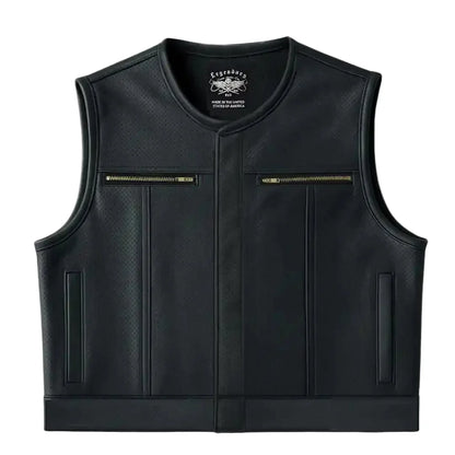 Legendary LowLife Z Perforated Black Cropped Fitted Leather Club Style Motorcycle Vest
