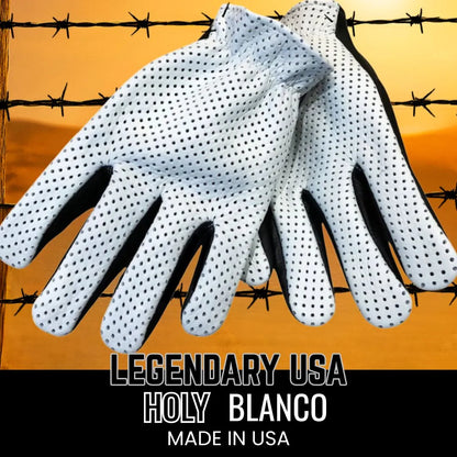 Legendary Holy Blanco Ventilated Short Wrist Motorcycle Gloves – White Top Black Bottom