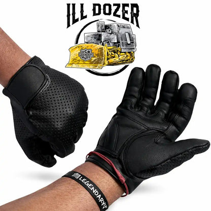 Legendary ILL DOZER Perforated Top Short Wrist Outseam Deerskin Motorcycle Gloves