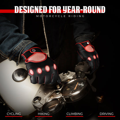 Leather Dark Knight Gloves - Full Finger Design (Red)