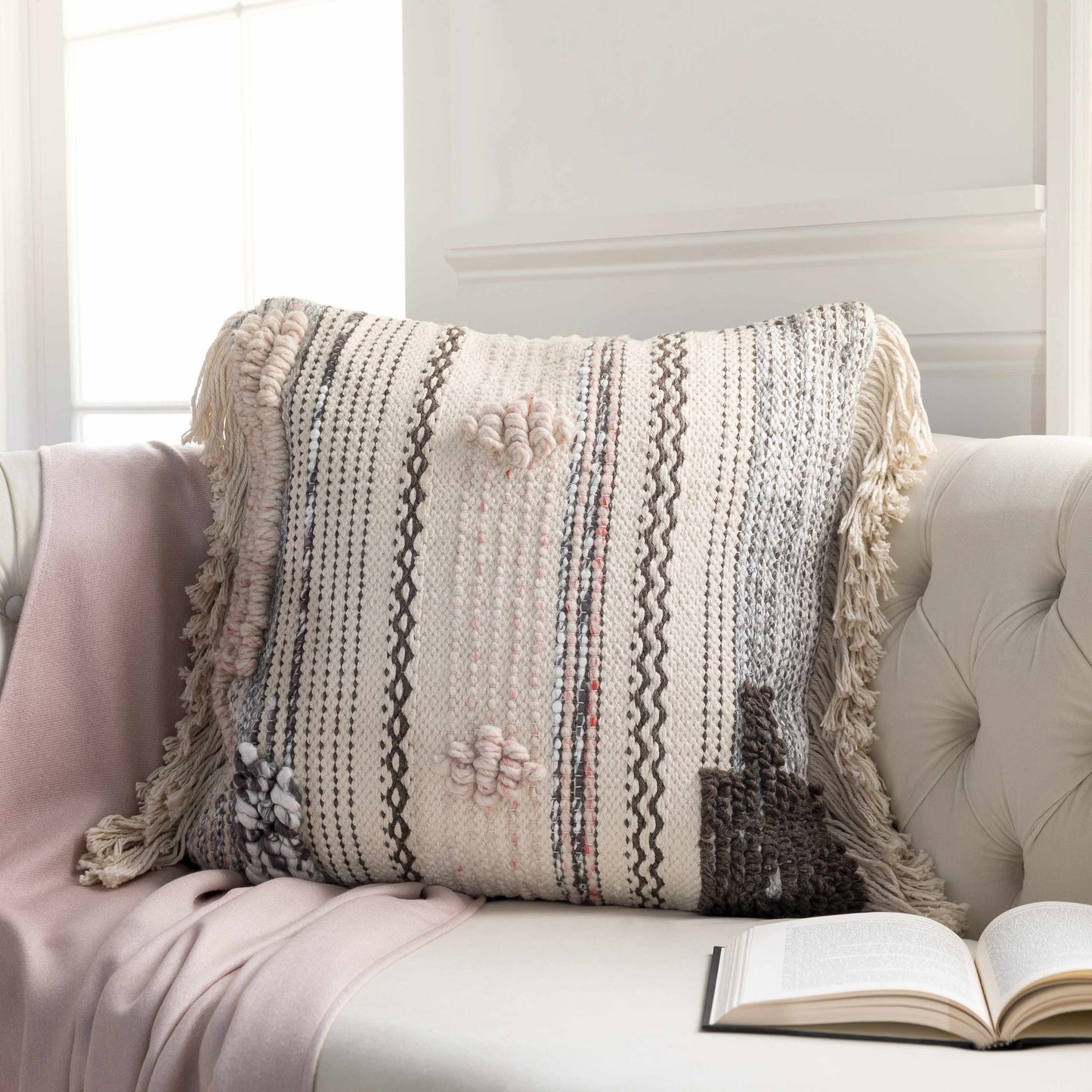 Lenorah Pink&White Textured Throw Pillow - Clearance