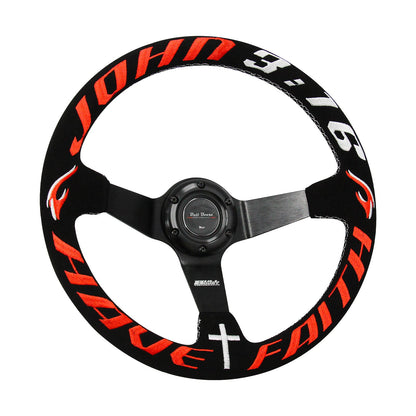 Have Faith Suede Steering Wheel + Short Hub Adapter Kit For Honda Acura Civic Integra Accord Del Sol, CRX, Prelude