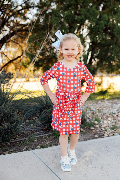 Nebraska Plaid Herbie Husker 3/4 Sleeve Pocket Twirl Dress