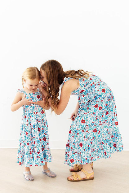 Patriotic Petals Ruffle Maxi Dress