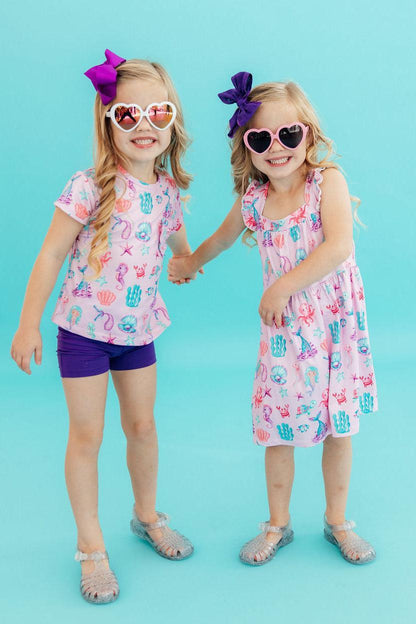 Under the Sea Ruffle Cross Back Dress
