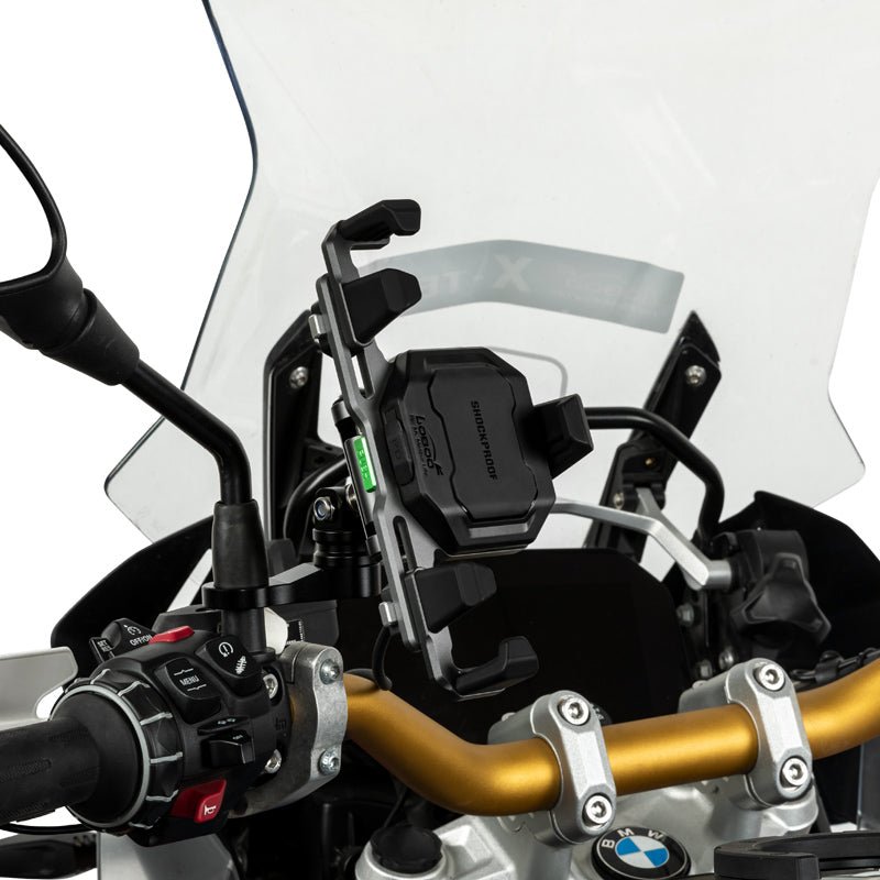 LOBOO PH06 Motorcycle Phone Holder – Adjustable Anti-Vibration Mount with Wireless & Wired Fast Charging, 360° Rotation