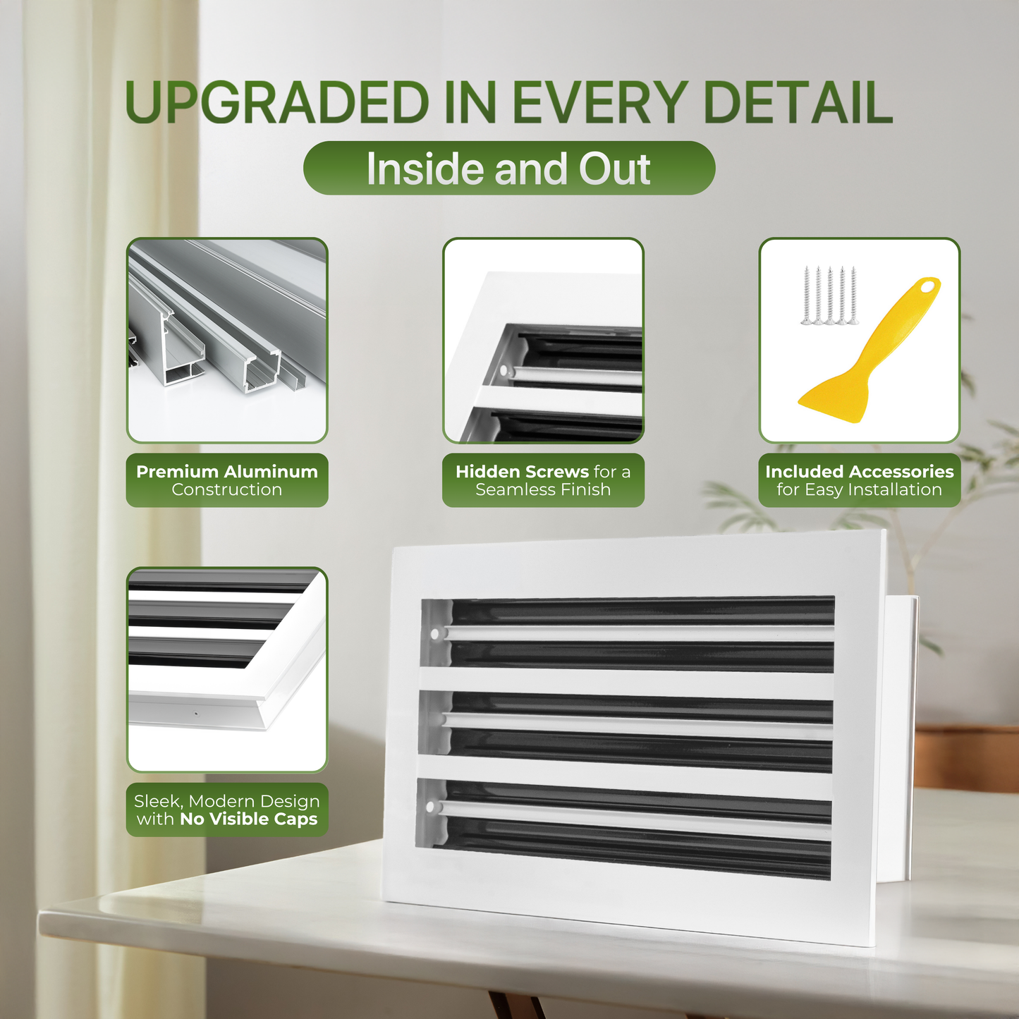 Aluminum Black Linear Slot Diffuser 8x4 (Duct Opening) - Modern Air Vent Cover