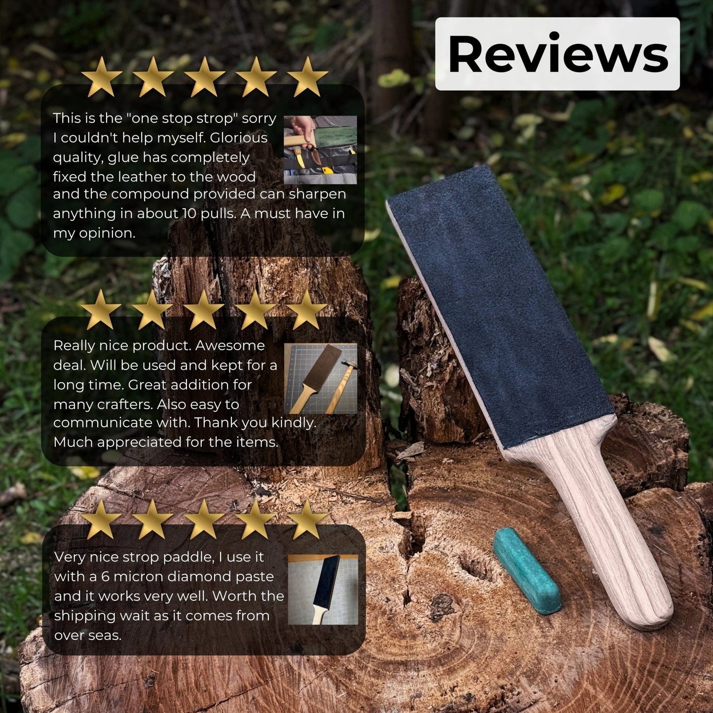 One-Sided Leather Strop For Knife Sharpening & Polishing Compound