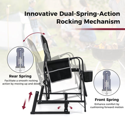 Outdoor Rocker Camping Chair with Dual Springs and Padded Back