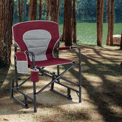 Outdoor Rocker Camping Chair with Dual Springs and Padded Back
