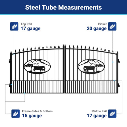 14x8 ft Steel Dual Swing Driveway Gate