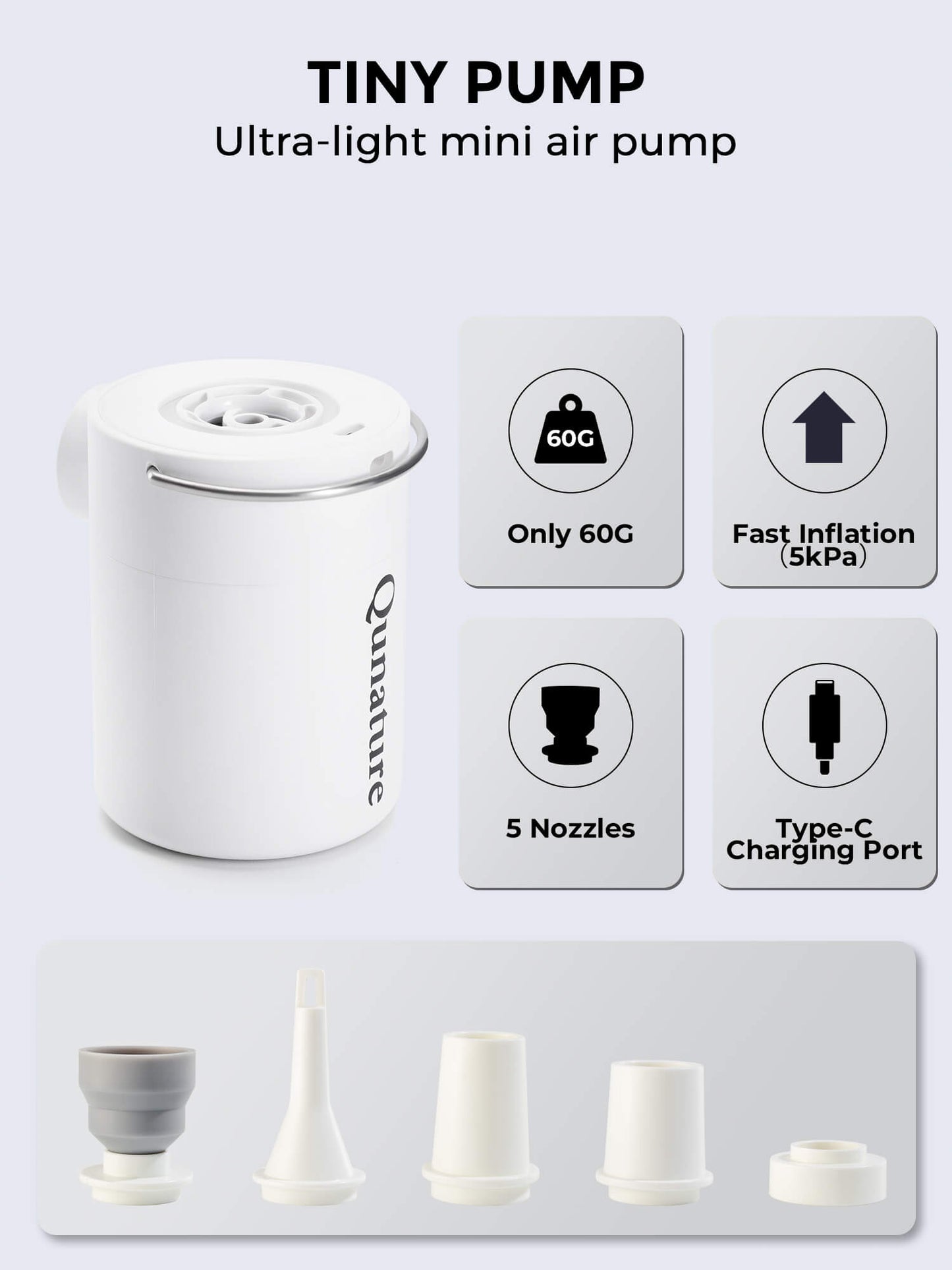 Qunature Mini Electric Air Pump for Camping & Outdoor Gear