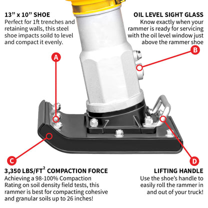 3 HP Honda Vibratory Rammer Tamper with Honda GX100 Engine 3350 lbs/ft