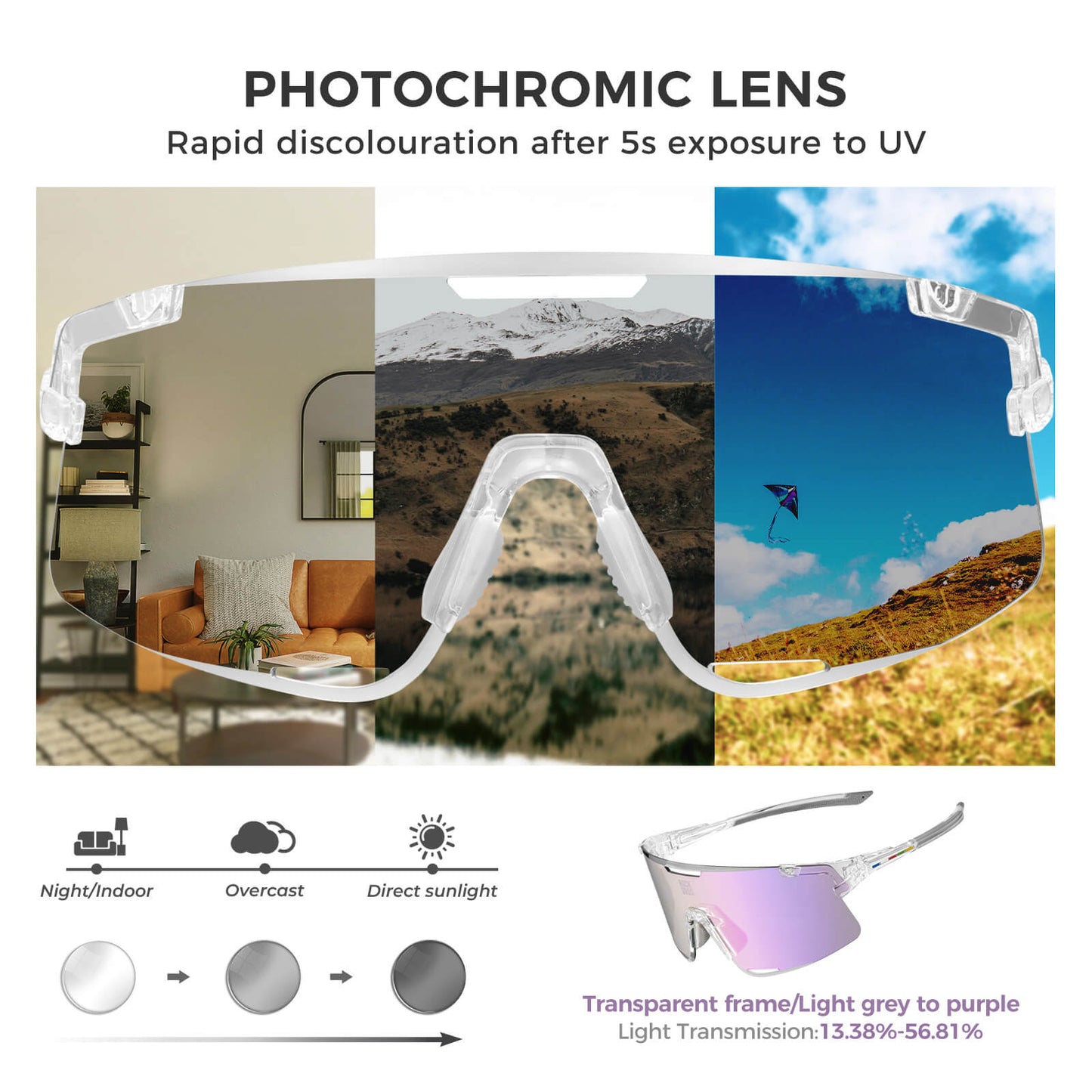 ROAD TO SKY BOUNDLESS Photochromic Cycling Glasses 3 Lens Set