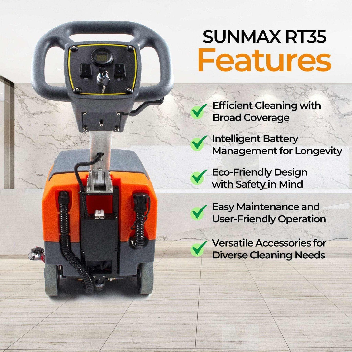 RT35 17" Walk Behind Floor Scrubber Machine, 19000 sqft/h, with Anti-Collision Wheel
