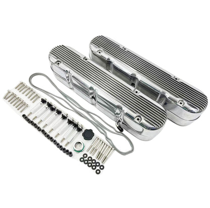 Aluminum finned Valve Covers w/ Coil Mounts & Cover for LS Engine Polished