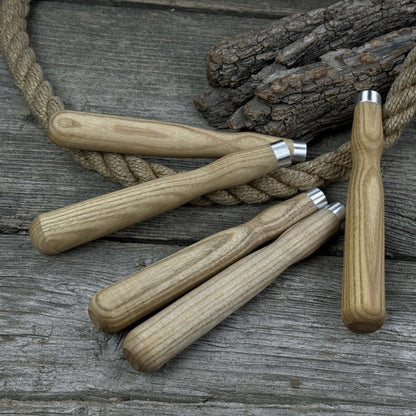 Set of 5 Ash Wood Handles for Chisels and Gouges with Aluminum Rings