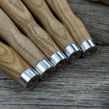 Set of 5 Ash Wood Handles for Chisels and Gouges with Aluminum Rings
