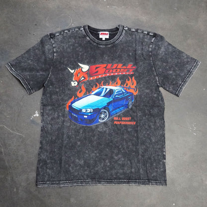 Vintage Acid Wash 250GSM Nissan Skyline GT-R Heavy Cotton Pre Shrunk T Shirt