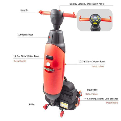 SM430 17" Walk-behind Automatic Floor Scrubber Machine, 360 Degree Rotating Head, 10000 sqft/h, Cordless Rechargeable Lithium Battery