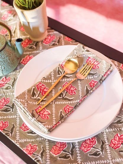 Noor Table Napkin - Olive & Pink Set of 2