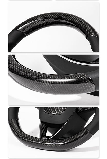 Steering Wheel Trim Covers for Model Y Juniper / Model 3 Highland | Real Dry Carbon Fiber