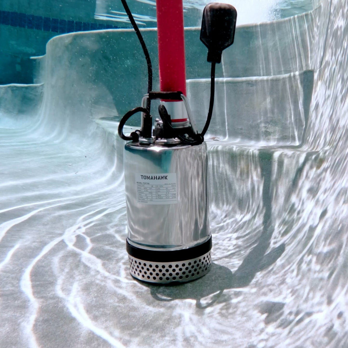 Tomahawk 1 HP Submersible Trash Pump, 73 GPM / 4380 GPH, 750W with Automatic Float Switch Top-Outlet for Flooded Basements, Pools, and Construction Sites