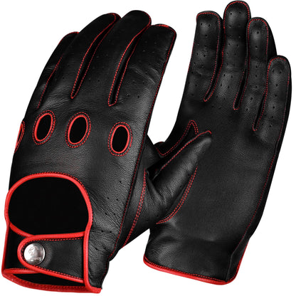 Leather Dark Knight Gloves - Full Finger Design (Red)