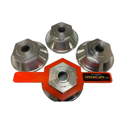 Trailer oil cap for 9,10,12,&15k axles - ensures a secure, leak-free seal, keeping your axle safe. Billet Aluminum- Engineered to handle the strain of long hauls (4 Oil Caps + 1 Wrench + 4 + Oil Plugs  & O-Rings)