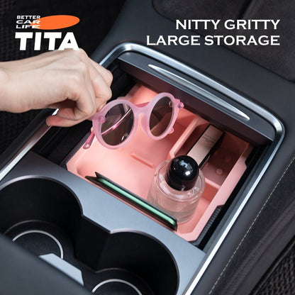 TITA Center Console Storage Box for Model 3/Y | Drawer Design | Food-Grade Silicone | 3 Colors