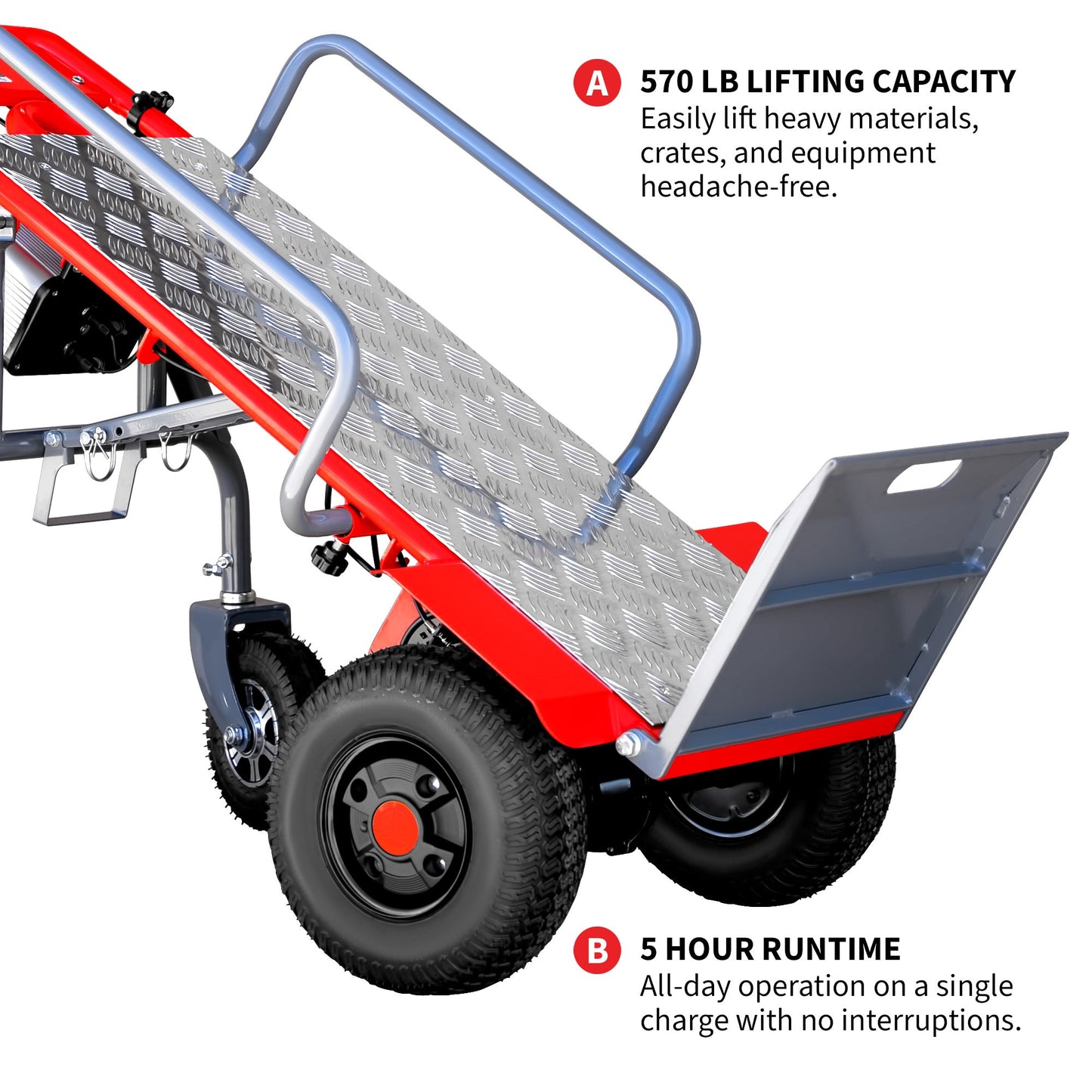 Electric Dolly Cart Hand Truck 570 lbs Capacity for Warehouses Shops & Material Handling