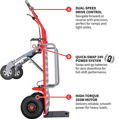 Electric Dolly Cart Hand Truck 570 lbs Capacity for Warehouses Shops & Material Handling