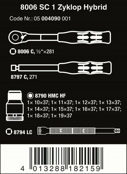 Wera 8006 SC 1 Zyklop Hybrid Ratchet Set 1/2" Drive Metric 05004090001