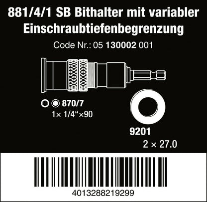 Wera 881/4/1 SB Bit Holder With Variable Depth Limiter 05130002001