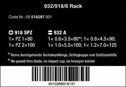 Wera 932/918/6 Kraftform Chiseldriver Screwdriver Set With Rack 05018287001