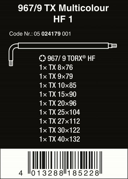 Wera 967/9 TX TORX® L-Key Set With Holding Function 05024179001